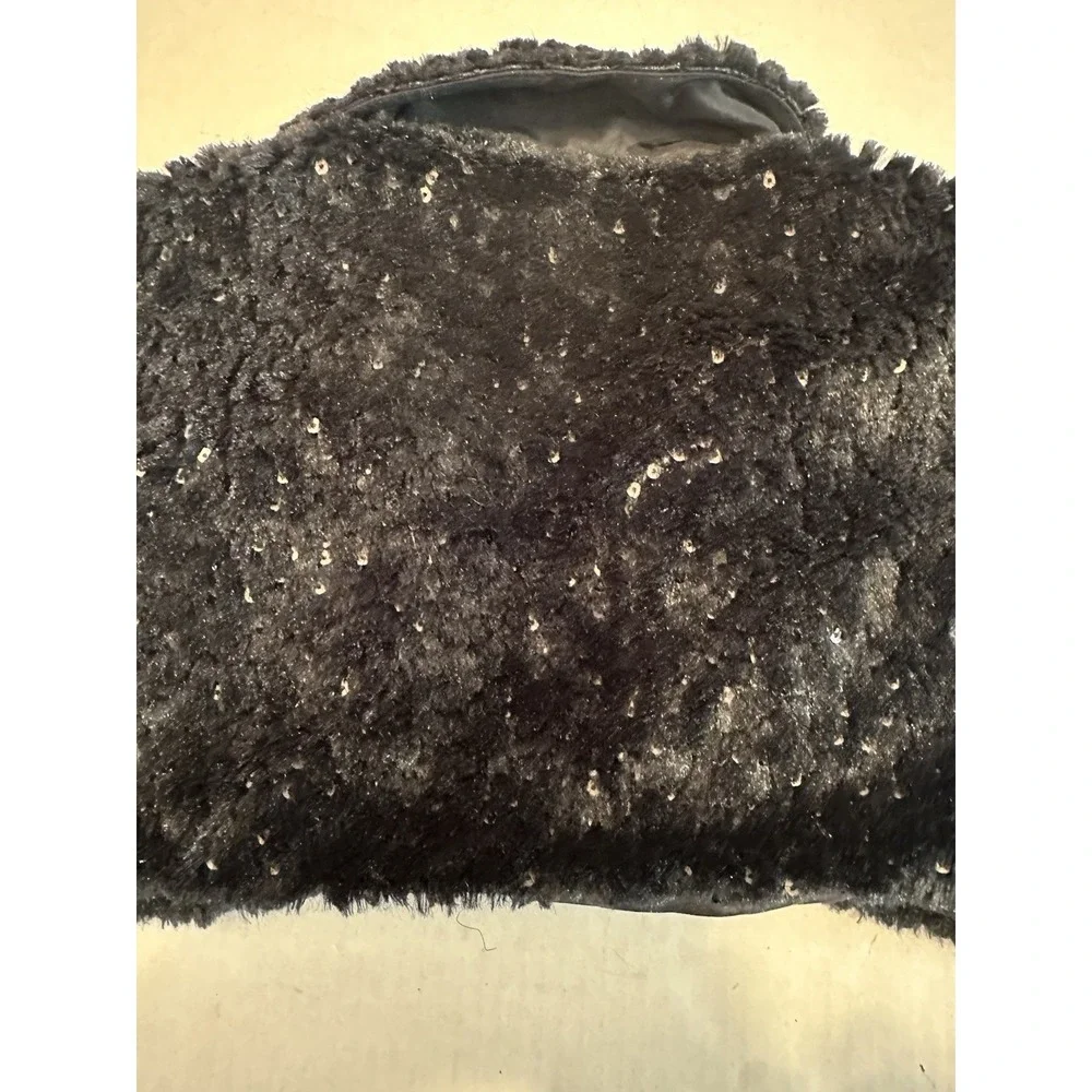 Justice Black Sequence Stole Girls Size 6-7 Dress Sweater Faux Fur Shall